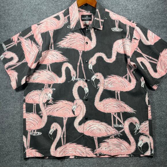 VTG Cactus Club Los Angeles Shirt Men's Large Black/Pink Flamingo Allover 90's - Picture 1 of 12